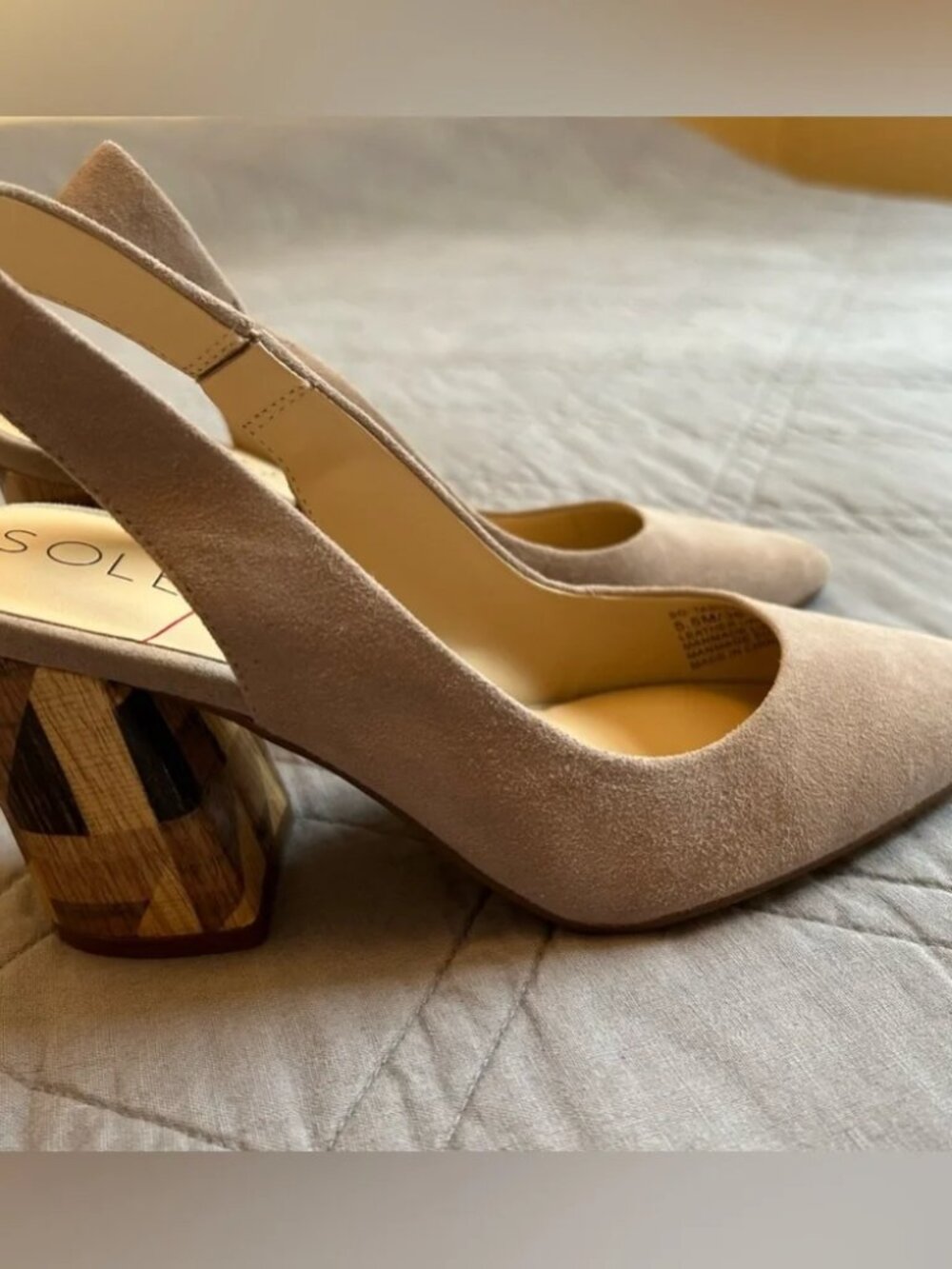 NWOB Sole Society slingback pumps with a wooden patterned, block heel Size 8M